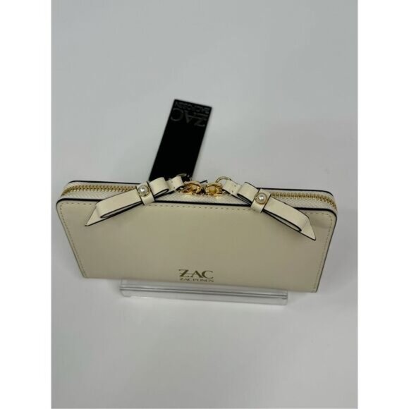 ZAC POSEN Eartha Mini Bow Zipper Leather Continental Wallet Cream NWT - Picture 10 of 11